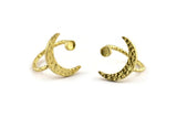 Brass Ring Settings, Hammered Raw Brass Moon And Planet Ring With 1 Stone Setting - Pad Size 4mm N1151
