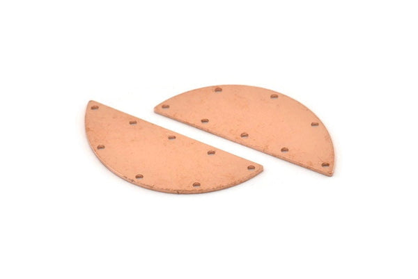 Semi Circle Charm, 6 Raw Copper Half Moon Connectors With 8 Holes, Stamping Blank (39x15x0.90mm) M535