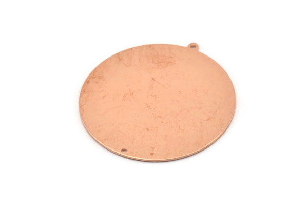 Huge Round Charm, 2  Raw Copper Round Stamping Blanks With 1 Loop And 1 Hole (45x43x0.90mm) M541