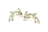 Silver Fish Earring, 2 925 Sterling Silver Plated Brass Fish Stud Earrings (28x16mm) N0774