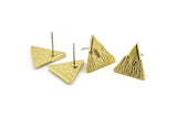 Pirinç Üçgen Küpe, 6 Çekiçlenmiş Ham Pirinç Üçgen Küpe (14x1mm) N1157