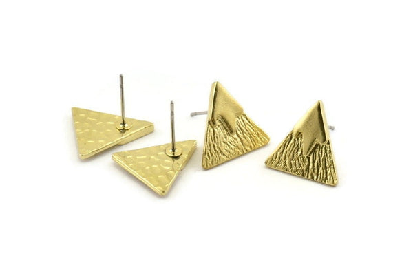 Brass Triangle Earring, 6 Hammered Raw Brass Triangle Stud Earrings (14x1mm) N1157
