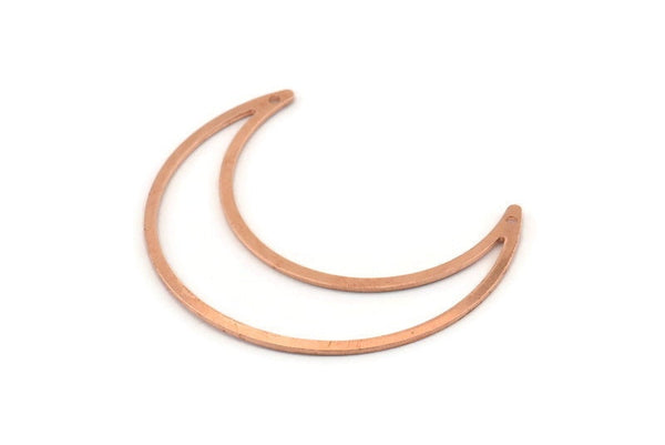 Copper Moon Charm, 4 Raw Copper Crescent Moon Charms With 2 Holes (50x15x1mm) M566
