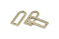 D Shape Charm - 6 Textured Antique Silver Plated Brass D Shape Connectors With 2 Holes, Pendants (30x13x0.80mm) M180