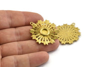 Brass Badge Charm, Raw Brass Rosette Charm Pendants With 1 Loop, Earrings (35x32mm) N0949
