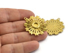 Brass Badge Charm, Raw Brass Rosette Charm Pendants With 1 Loop, Earrings (35x32mm) N0949