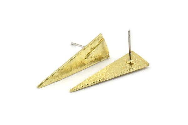 Brass Triangle Earring, 4 Raw Brass Triangle Stud Earrings (27x9x1mm) N0953