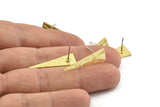 Brass Triangle Earring, 4 Raw Brass Triangle Stud Earrings (27x9x1mm) N0953