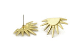 Brass Sun Earring, 2 Raw Brass Sunshine Stud Earrings (19x29mm) N0963