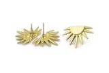 Brass Sun Earring, 2 Raw Brass Sunshine Stud Earrings (19x29mm) N0963
