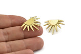Brass Sun Earring, 2 Raw Brass Sunshine Stud Earrings (19x29mm) N0963