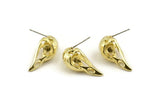 Brass Bird Earring, 2 Raw Brass Bird Skull Stud Earrings (26x11x6mm) N0958