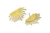 Brass Sun Earring, 2 Raw Brass Sunshine Stud Earrings (39x23x1mm) N0956