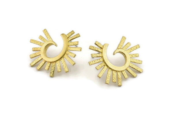 Brass Earring Findings, 2 Raw Brass Sunshine Earring Findings (28x23mm) N0960