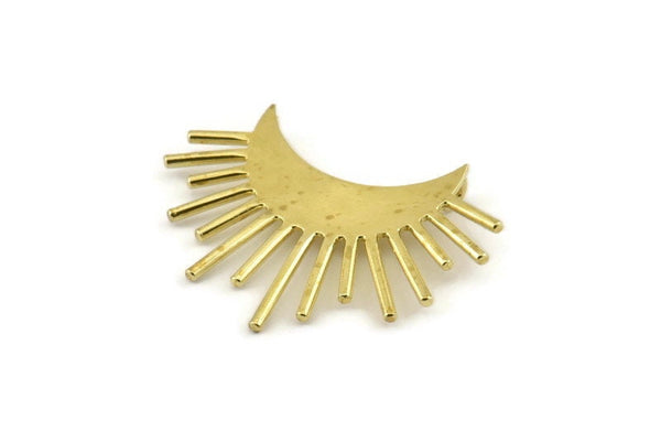 Moon and Sun, Raw Brass Crescent Moon and Semi Sun Ethnic Pendants With 2 Loops, Findings, Charms (37x21x0.80mm) N0976