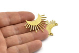 Moon and Sun, Raw Brass Crescent Moon and Semi Sun Ethnic Pendants With 2 Loops, Findings, Charms (37x21x0.80mm) N0976