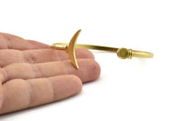 Brass Moon Cuff,  Raw Brass Moon And Planet Cuff Stone Setting With 1 Pad -  Pad Size 6mm N0977