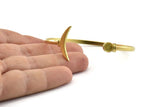 Brass Moon Cuff,  Raw Brass Moon And Planet Cuff Stone Setting With 1 Pad -  Pad Size 6mm N0977