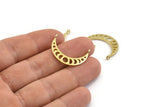 Moon Phases Pendant, Raw Brass Crescent Pendants With 2 Loops, Earring Findings (25x6x1mm) N0992