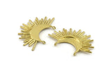Brass Sun Pendant, Raw Brass Crescent Moon and Sun Pendants With 2 Loops, Findings, Charms (44x19x1.5mm) N0990