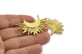 Brass Sun Pendant, Raw Brass Crescent Moon and Sun Pendants With 2 Loops, Findings, Charms (44x19x1.5mm) N0990