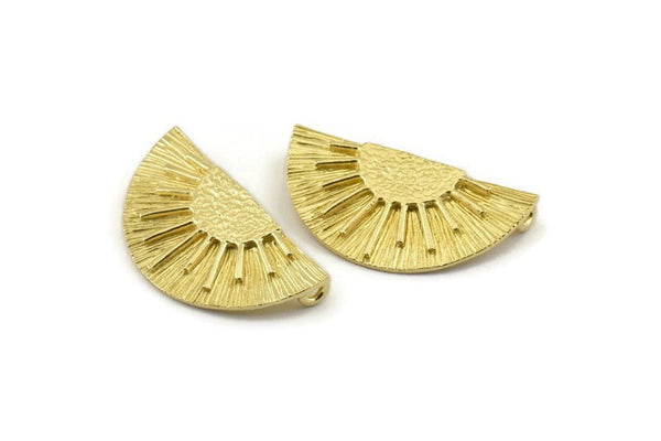 Brass Semi Circle, Raw Brass Sunshine Pendant With 2 Loops, Findings, Charms (30x15mm) N0994