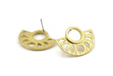 Moon Phases Earring, 2 Raw Brass Semi Circle Stud Earrings (29x22x1mm) N1002