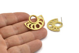 Moon Phases Earring, 2 Raw Brass Semi Circle Stud Earrings (29x22x1mm) N1002