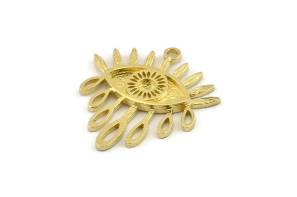Brass Eye Charm, 2 Raw Brass Eye Charms With 1 Loop, Pendants - Pad Size 3mm (29x25x2mm) N1370
