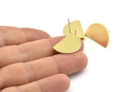 Semi Circle Earring, 8 Raw Brass Half Moon Stud Earrings (22x14x0.80mm) M401 A1623