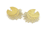 Brass Moon Earring, 2 Textured Raw Brass Plated Brass Moon Phases Stud Earrings (39x41x1mm) N1014