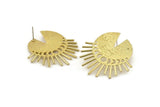 Brass Moon Earring, 2 Textured Raw Brass Plated Brass Moon Phases Stud Earrings (39x41x1mm) N1014