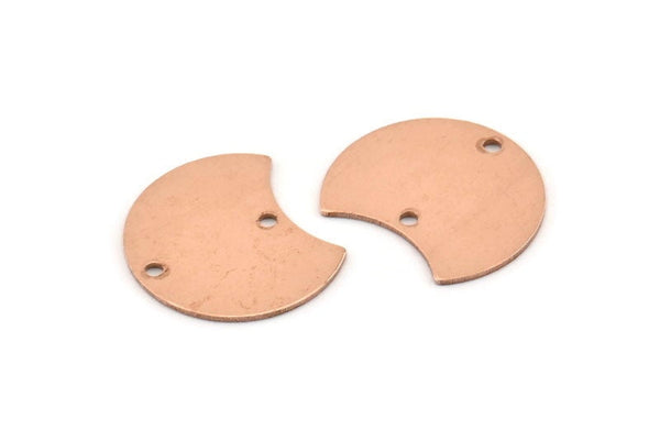 Bakır Ay Tılsımı, 2 Delikli 12 Ham Bakır Hilal Ay Tılsımı, Bağlantı Parçaları (20x15x0,70 mm) M608