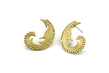 Brass Wave Earring, 4 Raw Brass Wave Stud Earrings (24x18x1.5mm) N1049