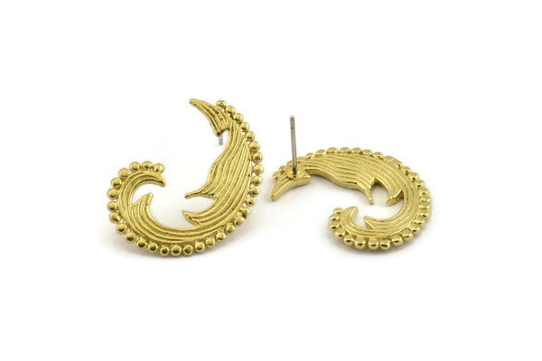 Brass Wave Earring, 4 Raw Brass Wave Stud Earrings (24x18x1.5mm) N1049