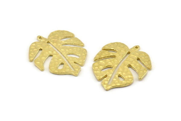 Brass Monstera Charm, Raw Brass Monstera Leaf Charms With 1 Loop, Pendants, Earrings, Findings (29x25x1mm) N1058