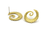 Brass Horn Earring, 4 Raw Brass Wawe Stud Earrings (23x21x1.5mm) N1053