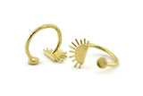 Brass Ring Settings, Raw Brass Moon And Sun Ring With 1 Stone Setting - Pad Size 4mm N1062