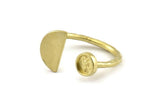 Brass Ring Settings, Raw Brass Moon And Planet Ring With 1 Stone Setting - Pad Size 5mm N1063