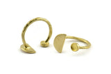 Brass Ring Settings, Raw Brass Moon And Planet Ring With 1 Stone Setting - Pad Size 4mm N1064