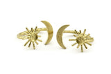 Brass Ring Settings, Raw Brass Moon And Sun Ring With 1 Stone Setting - Pad Size 4mm N1066