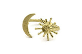 Brass Ring Settings, Raw Brass Moon And Sun Ring With 1 Stone Setting - Pad Size 4mm N1066