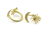 Brass Ring Settings, Raw Brass Moon And Sun Ring With 1 Stone Setting - Pad Size 4mm N1066