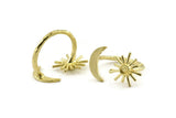 Brass Ring Settings, Raw Brass Moon And Sun Ring With 1 Stone Setting - Pad Size 3mm N1067