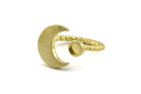 Brass Ring Settings, Raw Brass Moon And Planet Ring With 1 Stone Setting - Pad Size 4mm N1068