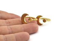 Brass Ring Settings, Raw Brass Moon And Planet Ring With 1 Stone Setting - Pad Size 4mm N1068
