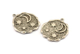 Silver Moon Charm, Antique Silver Plated Brass Moon And Sun Charms With 1 Loop (32x27mm) N1140