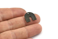 Black U Shape Charm, 12 Textured Oxidized Black Brass U Shaped Charms With 1 Hole, Blank (15x0.80mm) M332