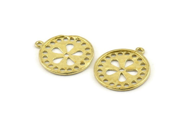 Brass Round Charm, Raw Brass Round Charms With 1 Loop, Earrings, Pendants, Findings (24x21x1.5mm) N1085