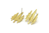 Brass Tree Earring, 4 Raw Brass Tree Stud Earrings (28x21x1mm) N1088